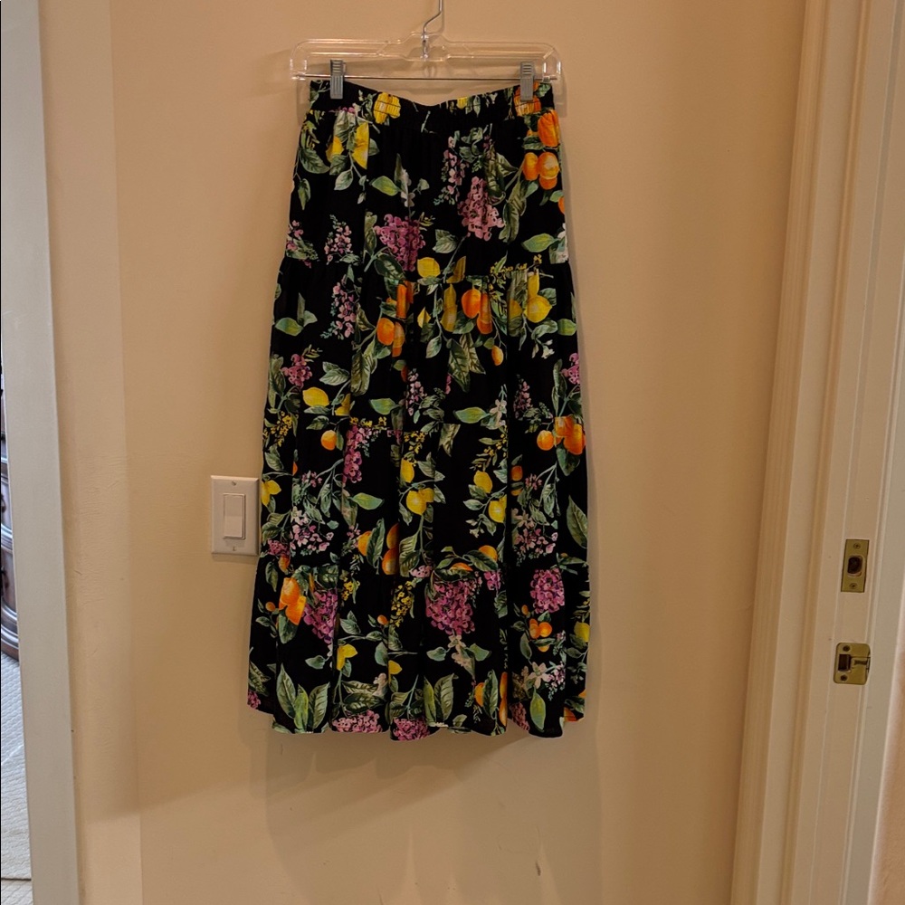 Aqua Vibrant Floral Midi Skirt